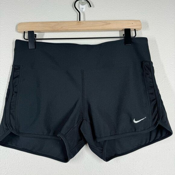 Nike Dri-Fit Black Fitted Running Shorts Workout Cross Fit Lifting Women’s Large - Picture 1 of 6